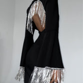 Quasten Lange Ärmel Glitzer Minikleider