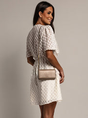 Off Shouder Plaid Short Sleeve Ruched Mini Dress