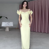 Strapless V-neck Bow Slim Hip Dress