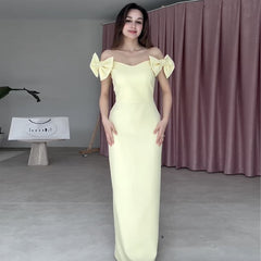 Strapless V-neck Bow Slim Hip Dress