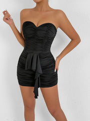 Pleated Ribbon Off-the-shoulder Dress