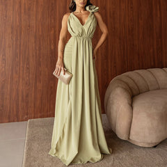 Plunging Neck Ruched Bridesmaid Dress