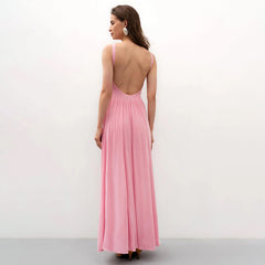 Solid-color round-neck backless sleeveless dress