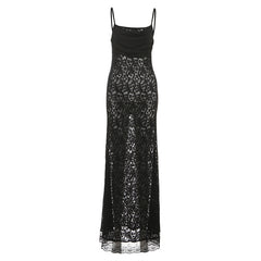 Lace Paneled Sheer Fitted Slip Dress