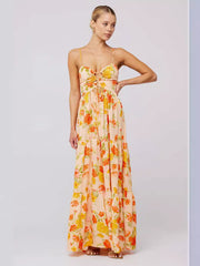 Rückenfreies Maxikleid mit hängendem Halsausschnitt und Blumenmuster