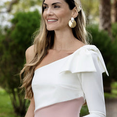 Slant Collar Color-Blocked Bow Hip Dress