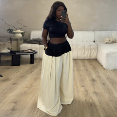 High-waisted contrasting wide-leg pants suit