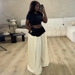 High-waisted contrasting wide-leg pants suit