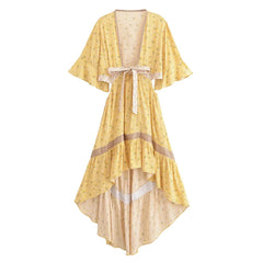 Elowen High-Low Boho Midi Dress in Golden Blossom