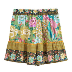 Cyra Boho High-Waist Shorts �Emerald Plume