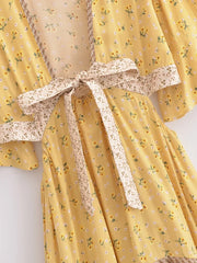 Elowen High-Low Boho Midi Dress in Golden Blossom