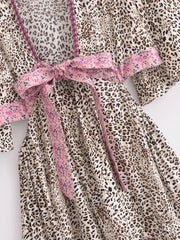 Elowen High-Low Boho Midi Dress �Wild Rose Leopard