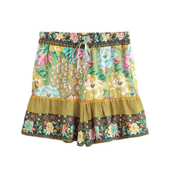 Cyra Boho High-Waist Shorts �Emerald Plume
