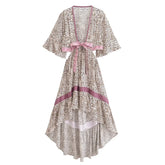 Elowen High-Low Boho Midi Dress �Wild Rose Leopard