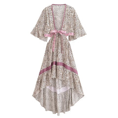 Elowen High-Low Boho Midi Dress �Wild Rose Leopard