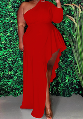 Vestidos largos asimétricos de un solo hombro y color liso