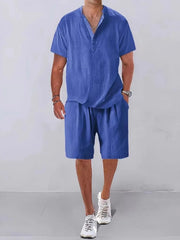 Men's Plus Size Button Detail Short Sleeve Top and Shorts Set