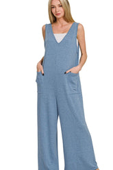 French Inspired Deep V Neck Jumpsuit