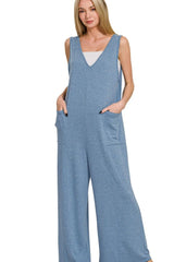 French Inspired Deep V Neck Jumpsuit