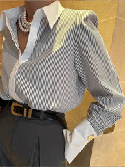 Autumn Polo Collar Striped Shirt