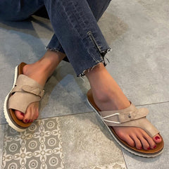 Toe Loop PU Leather Flat Sandals