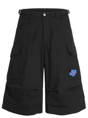 Men's Wide Leg Cargo Shorts with Flower Patch