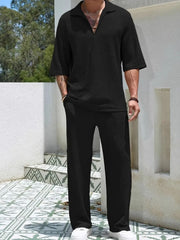 Men's Johnny Collar Half Sleeve Top and Pants Set