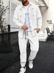 Men's Full Size Snap Down Long Sleeve Top and Pants Set Plus Size