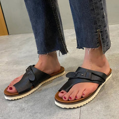 Toe Loop PU Leather Flat Sandals