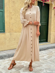 Button Front Flounce Sleeve Maxi Dress