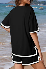 Black and White Outline Tee and Shorts Set