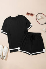 Black and White Outline Tee and Shorts Set