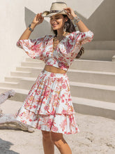 Blooming Breeze Printed Top & Layered Skirt Set
