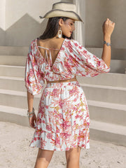 Blooming Breeze Printed Top & Layered Skirt Set