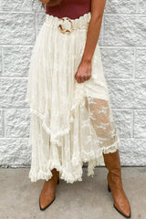 Boho Chic Floral Lace Midi Skirt