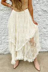 Boho Chic Floral Lace Midi Skirt