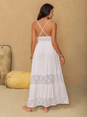 Boho Crochet Cami Maxi Dress Romantic Tiered Layers