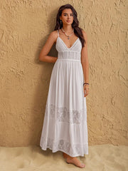 Boho Crochet Cami Maxi Dress Romantic Tiered Layers