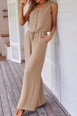 Button Down Vest & Drawstring Wide Leg Pants Set Chic & Effortless Style