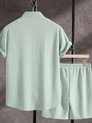Men's Ribbed Short Sleeve Shirt and Shorts Set