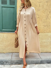Button Front Flounce Sleeve Maxi Dress