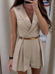 Solid Sleeveless Surplice Romper