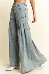 Oversized Wide Leg Jeans High Waist Pleated Denim Pants