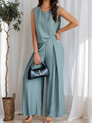 Celeste Luxe Sleeveless Top & Wide-Leg Trousers Set