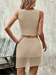 Chic Summer Button-Up Sleeveless Top & Drawstring Skirt Set