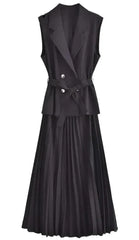 Chic Women's Pleated Vest Style Long Dress
