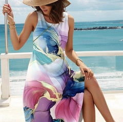 Coastal Bloom Watercolor Maxi Dress