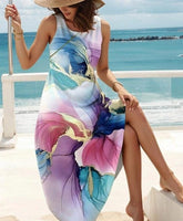 Coastal Bloom Watercolor Maxi Dress