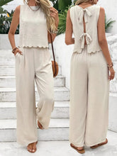 Comfort Meets Elegance: Tie Back Round Neck Top & Pants Set