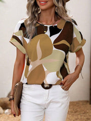 Contrast Round Neck Short Sleeve Blouse